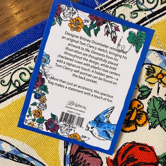 Brighton Floral Heart Blue and Yellow Love Tote Women’s New Bird Pocket - Picture 2 of 8